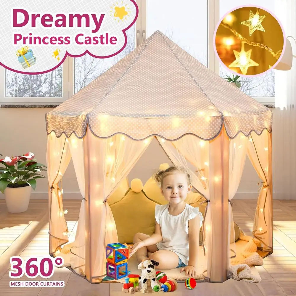 Princesa tenda meninas grande playhouse crianças castelo jogar tenda com luzes da estrela presente brinquedo para crianças interior e exterior ga