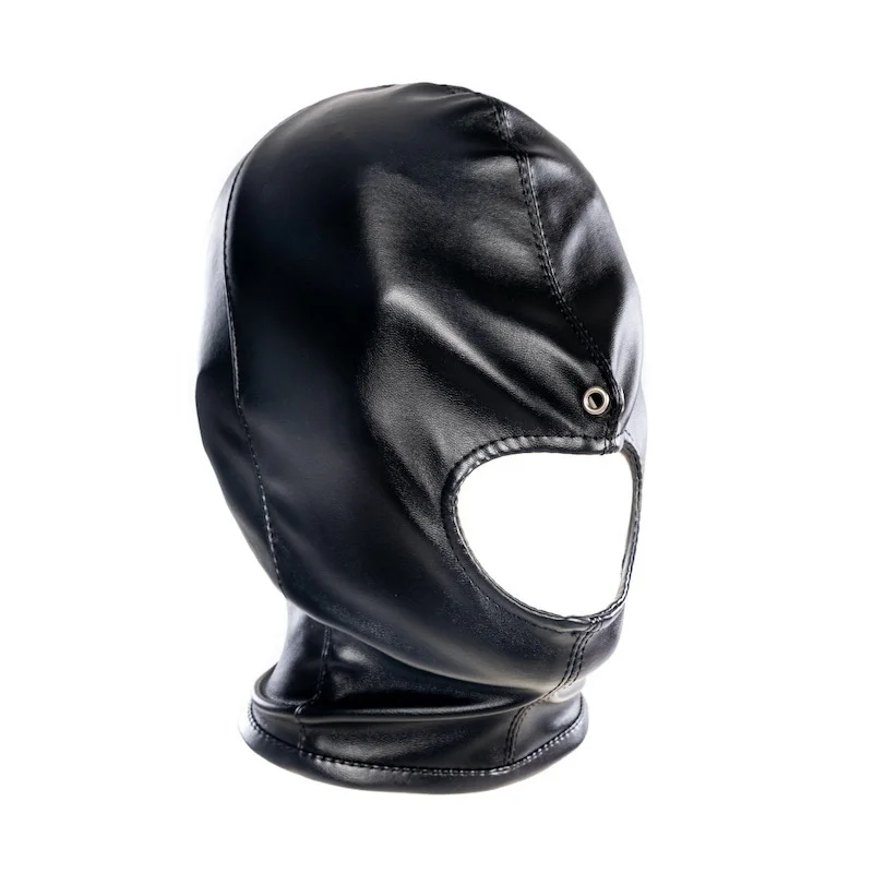PU Leather Fetish Open Mouth Head Hood Sexy Cosplay Face Mask for Women Men Party Role Games Hallow Performance Exotic Costumes