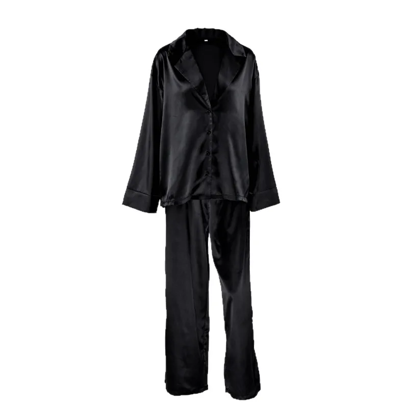 Women's Loungewear Spring Autumn European and American  Imitation Silk Shirt Thin Trousers Two-piece Pajamas Long-sleeved Suit