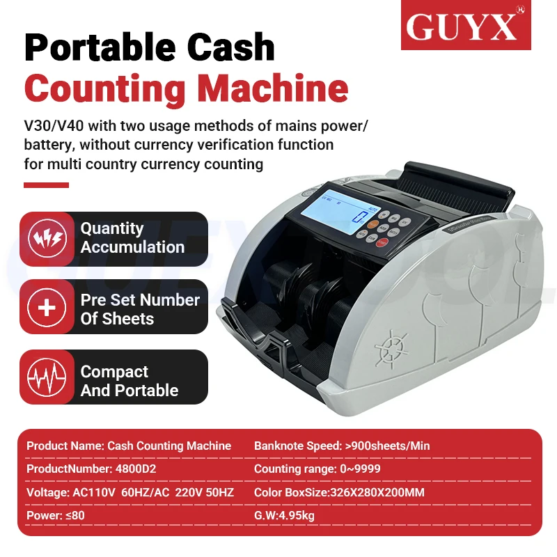 4800D2 Multi-Currency Money Counter Machine Counterfeit Bill Detector Automatic Money Detection Fast Counting Speed