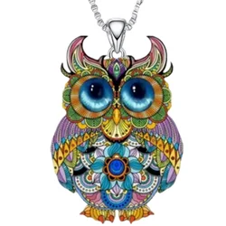 Fashion Stainless Steel Painted Animal Owl Necklace Creative Necklace for Women Stainless Steel Jewelry Halloween Party Gifts