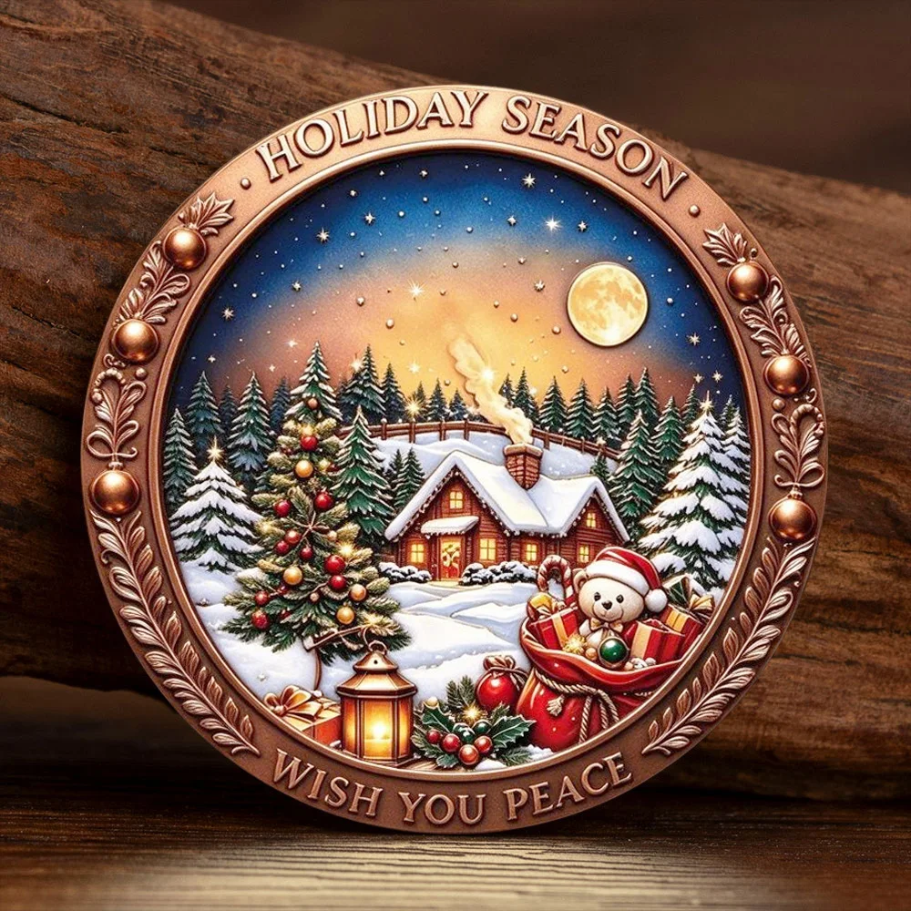 Warmth Cottage Christmas Santa Engraved Copper Plated Commemorative Coin Badge Christmas Collection Item