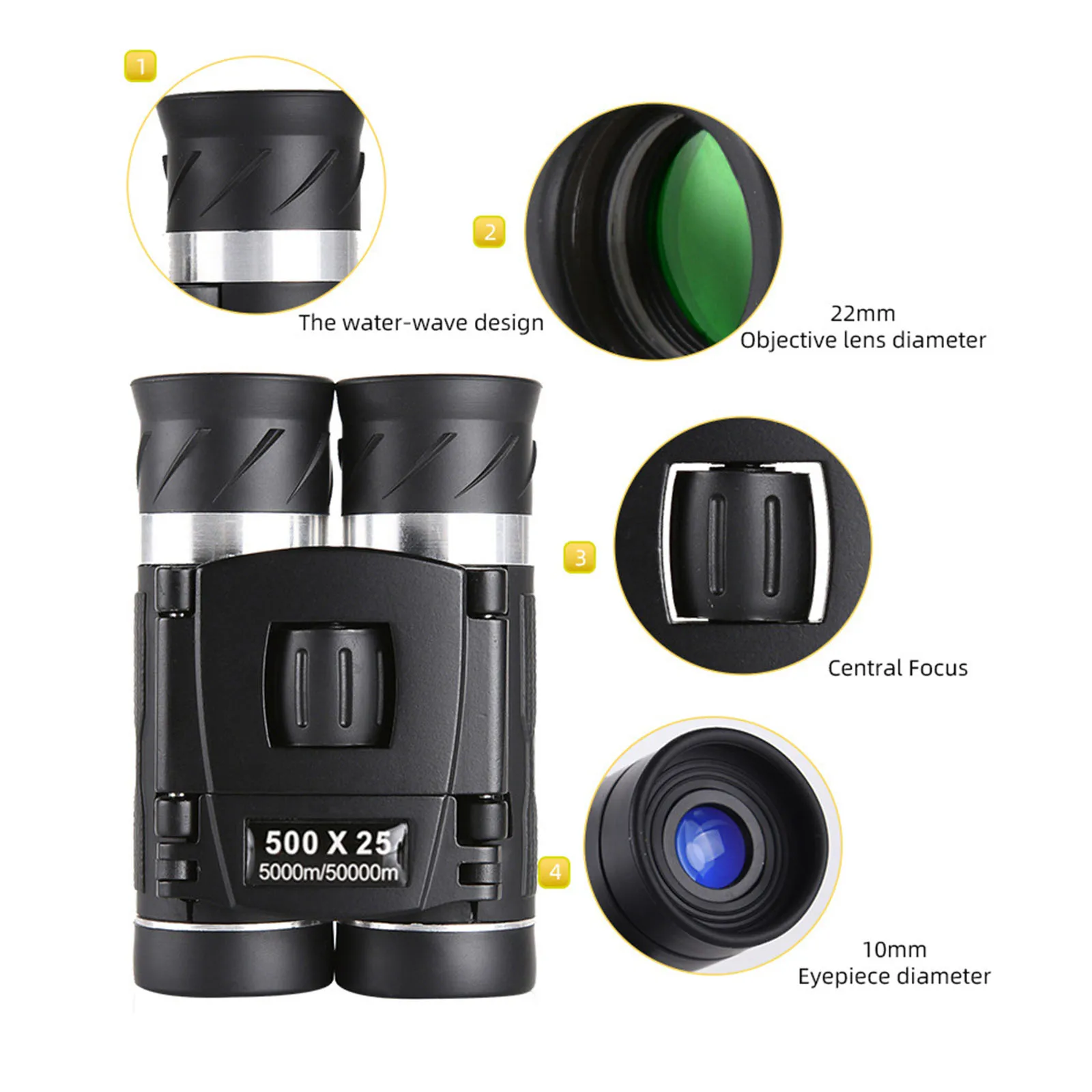 تلسكوب في الهواء الطلق 500X25 مناظير عالية الوضوح المحمولة حفل الصيد الهاتف المحمول عرض الصور تلسكوب خفيفة الوزن