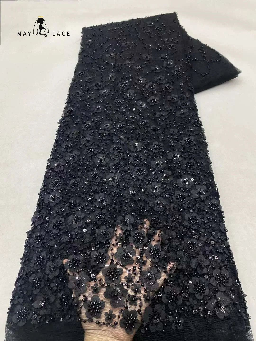 White African Beaded Lace Fabric, Nigerian Groom, French Tulle, Sequins Fabric for Wedding Sewing, Luxury Bridal, High Quality,