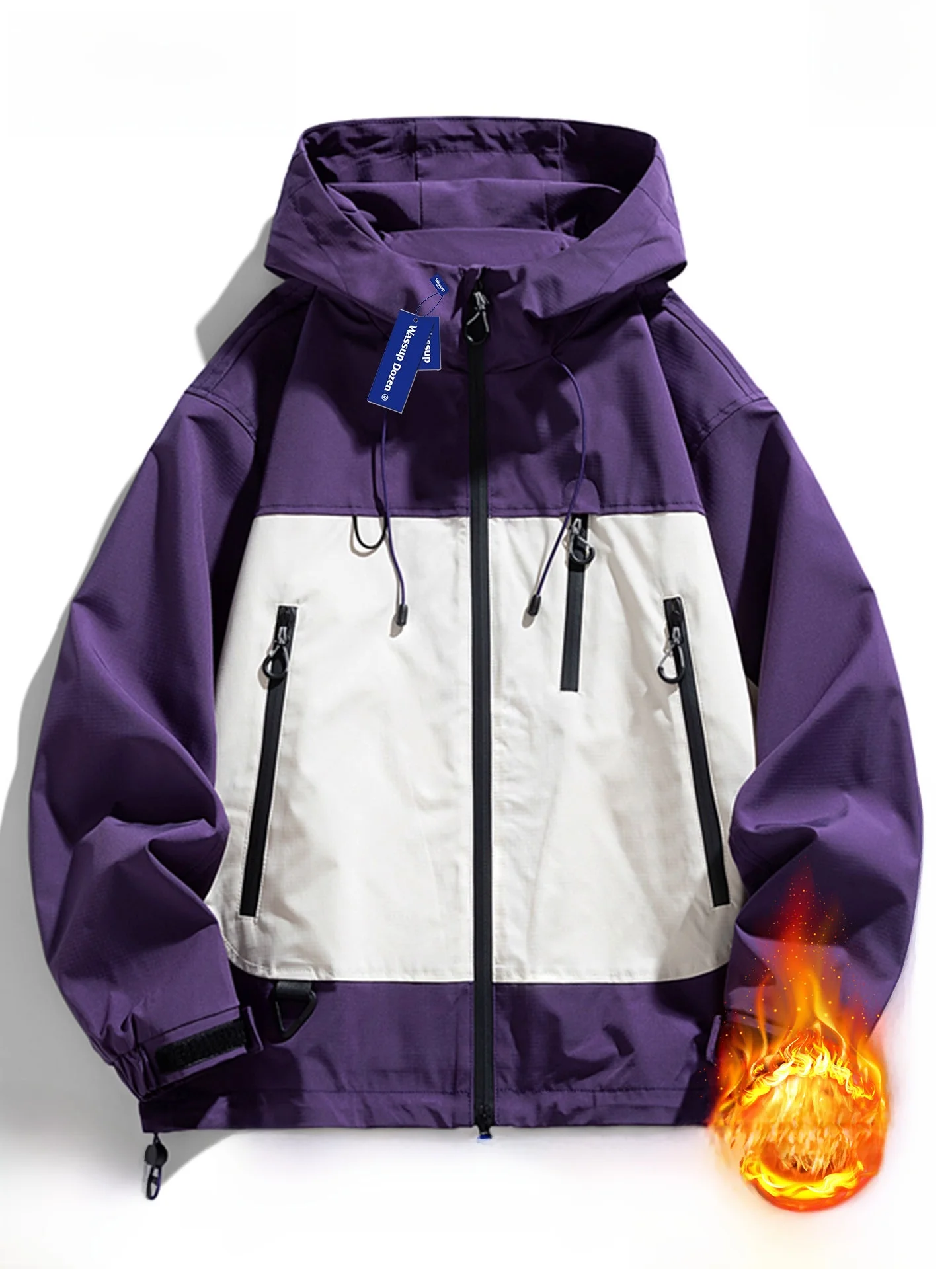 

Wassup Dozen Trendy Hooded Jaet Couples Outerwear Waterproof Polyester Loose Fit Men's Women's Retro Spring Autumn Winter Coat