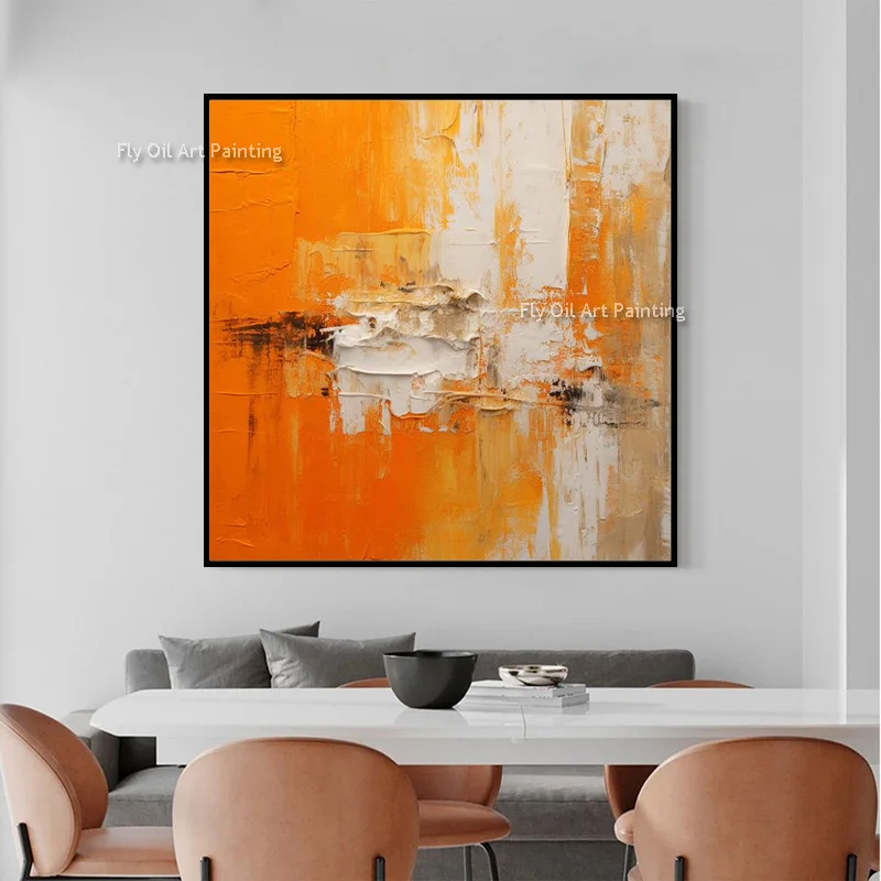 Handmade Textured Abstract Wall Art, Burnt Orange Heavy Paint Knife Painting, Wabi Sabi Neutral Dining Room Wall Decoration