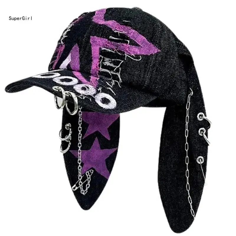 Women Rabbits Ears Baseball Hat Long Ear Unique Hat for Girls Concert Shows Breathable Hat for Adults J78E