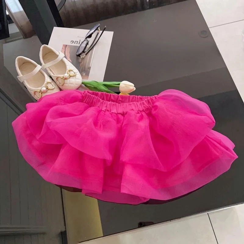 Girls Summer Dress Short Skirt Baby Foreign Style Children Korean Internet Celebrity Fashionable Fairy Fluffy Mesh Cake Skirt