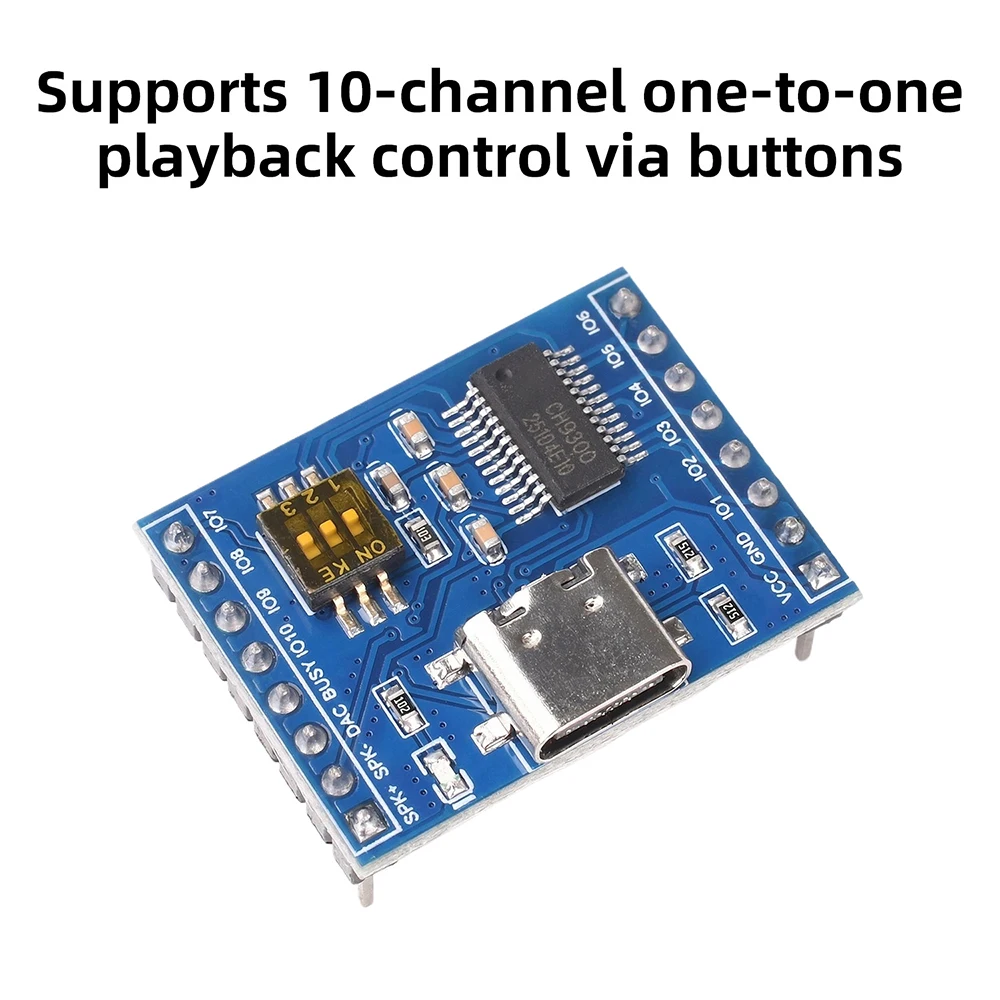 CH9300 Audio-Sprachmodul mit 10 Tasten für Einzelsteuerung der Wiedergabe, unterstützt MP3-Hardware-Dekodierung, Typ-C USB, 4 MB/16 MB/TF-Karte – Detail 2