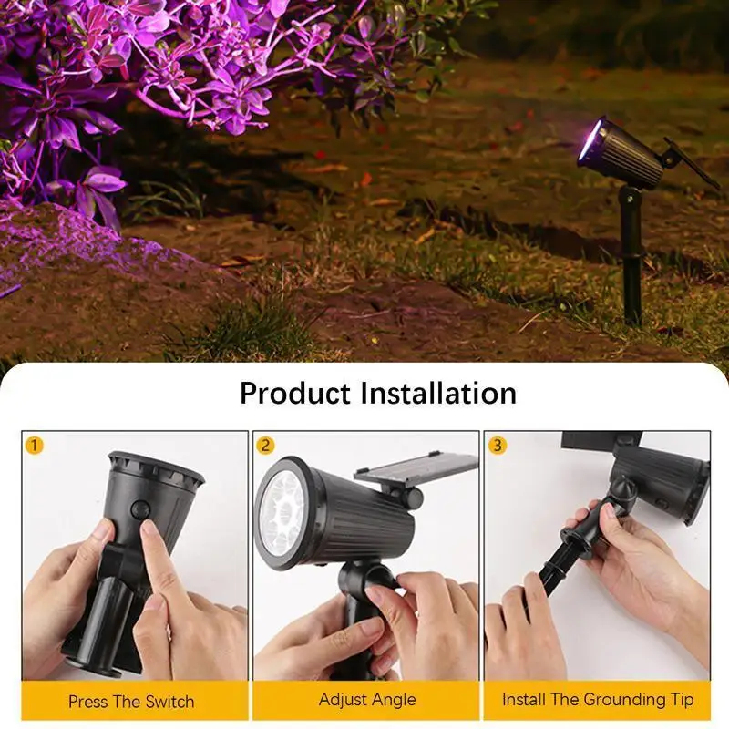 9led Solar Spotlights Garden Waterproof Ip65 Spot Lights Brightness Adjustable For Outdoor Backyard Driveway Lawn   JJ2516UR