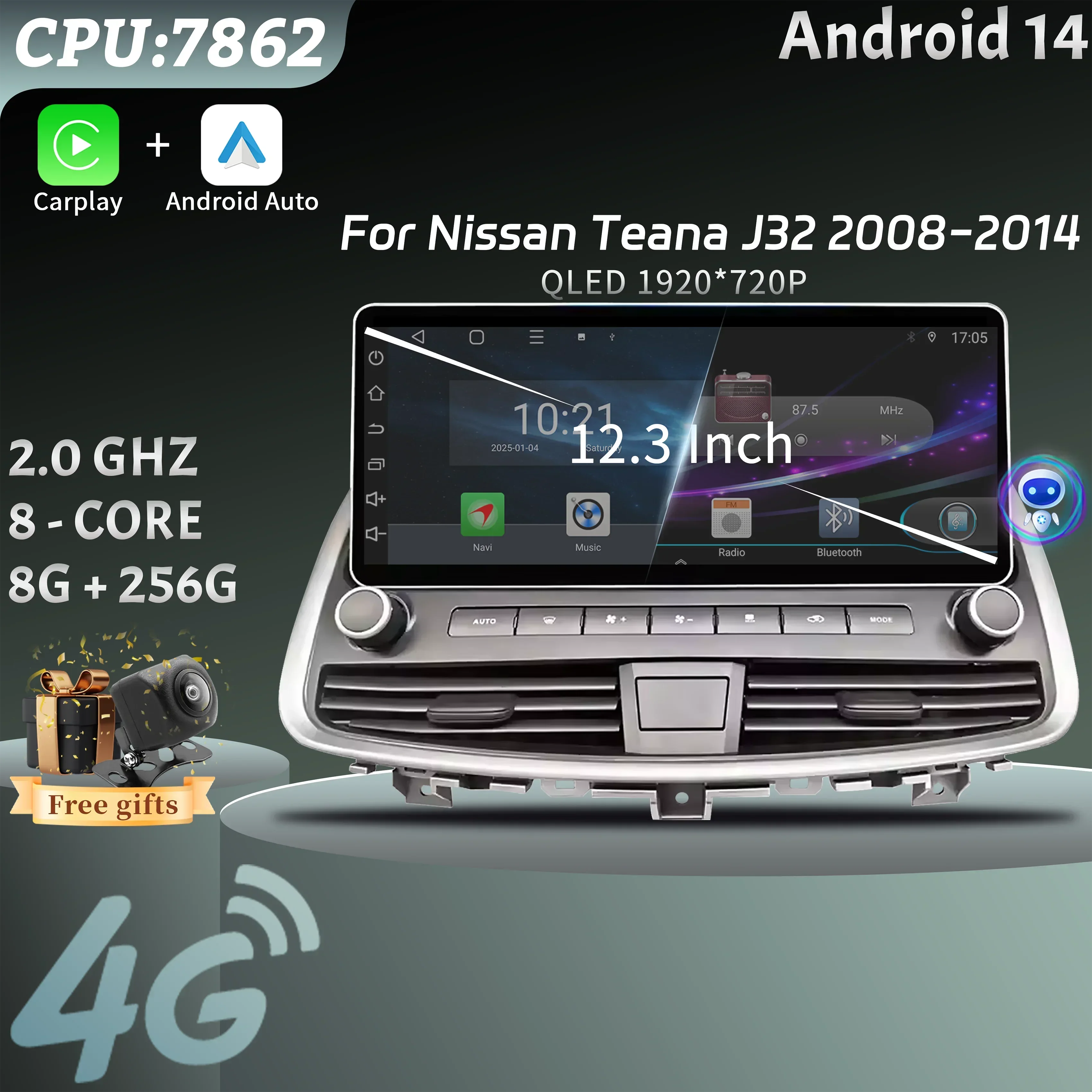 

12.3" Android For Nissan Teana J32 2008-2014 Car Radio Wireless Bluetooth Carplay 4G GPS Multimedia Touch Head Unit Screen