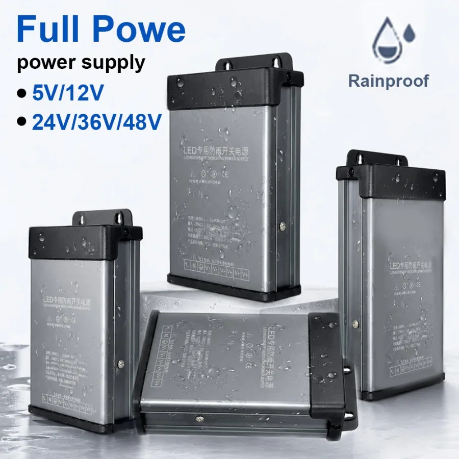 Full Power Rainproof Power Supply 60W-600W DC12V 24V Waterproof Dustproof Outdoor Billboard Road Scenic Spot LED Driver