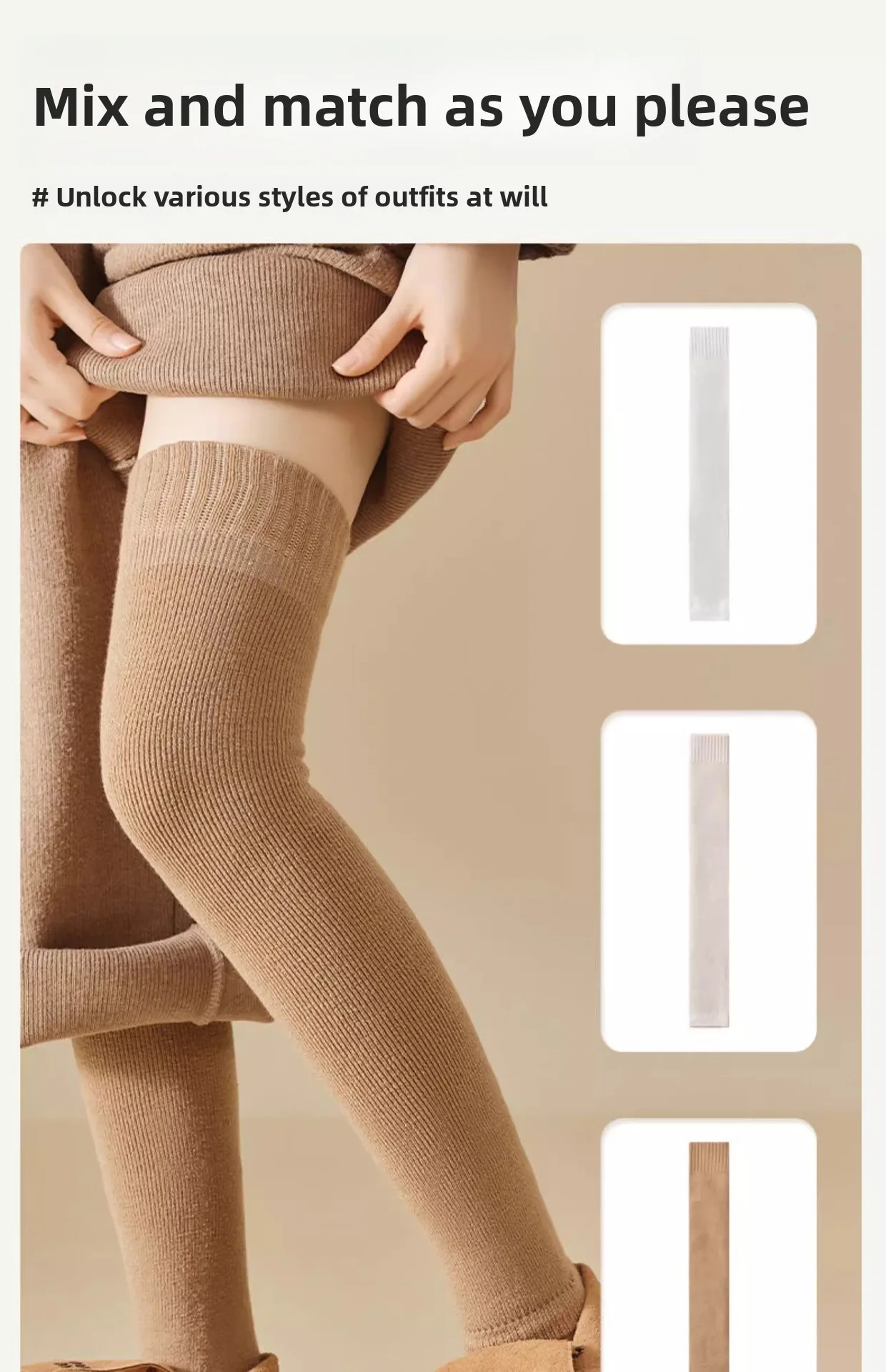 Overknee-Socken für Damen, mit Thermo-Fleece gefüttert, verdickte Wolle, Beinwärmer, Winter-Knieschutz gegen Kälte – Detail 16