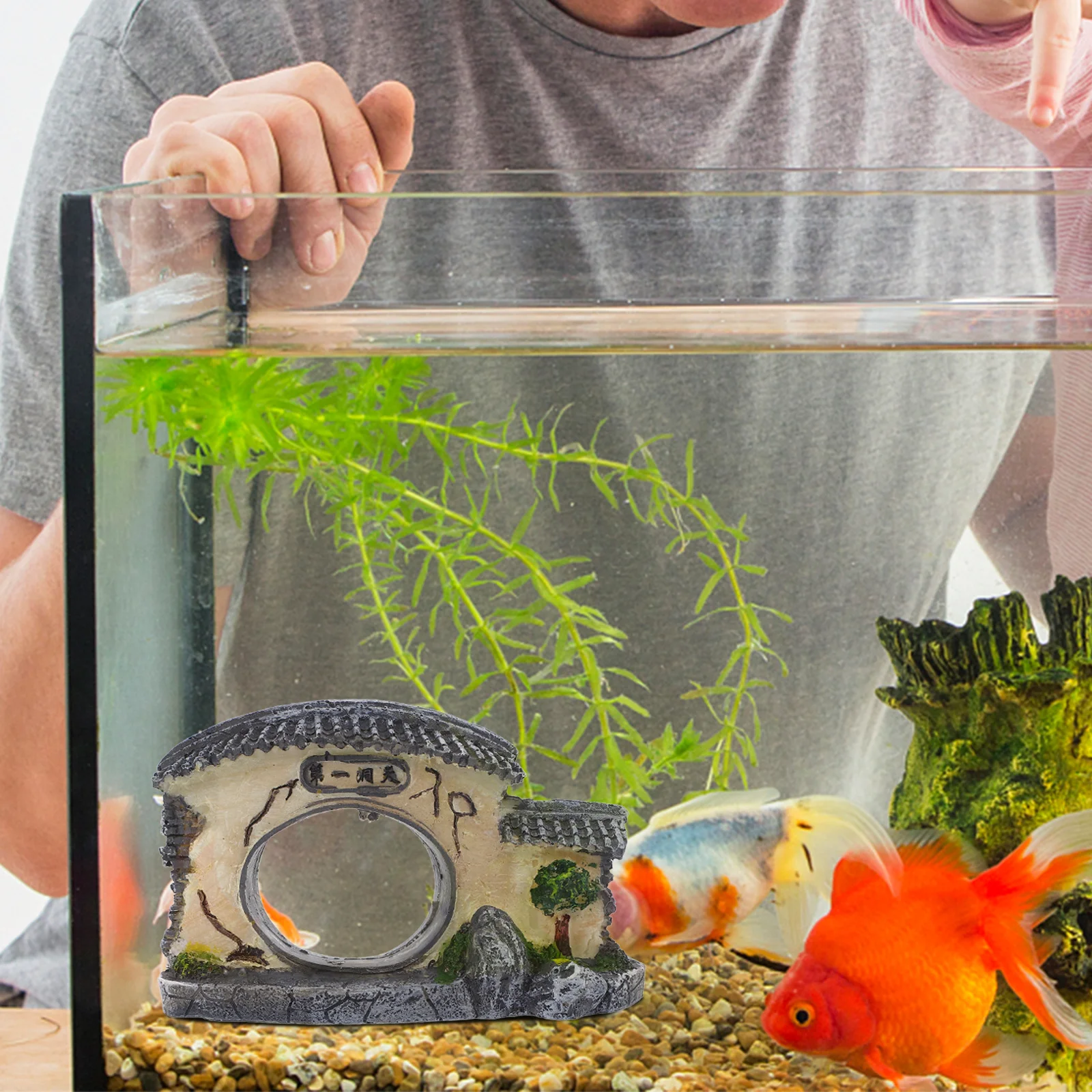 

Resin Traditional Chinese Architecture Sculpture Mini Aquarium Decoration Garden Miniature Landscape Decoration