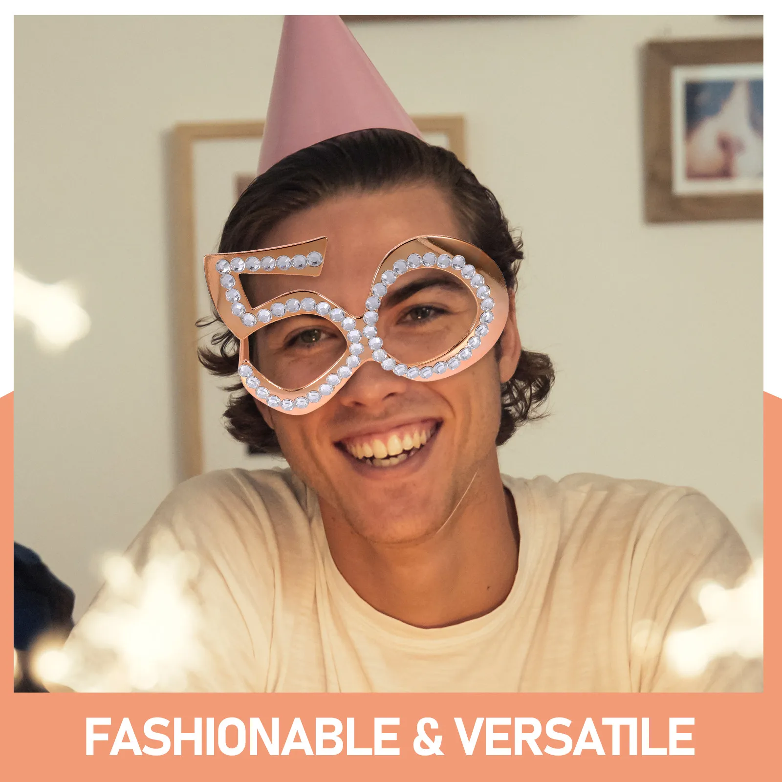 

50Th Birthday Eyeglasses Stylish Number Design Lightweight Plastic Frame Party Prop Glitter Decorative Wearable for Adult