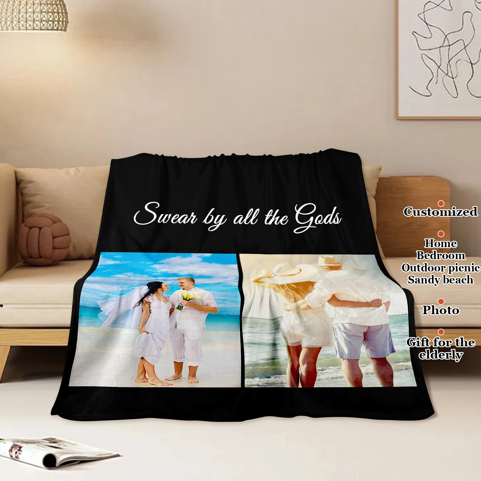 

Romantic aesthetic couple customized blankets Seaside wedding photo Ring arm embrace Valentine's Day unique gift for each other