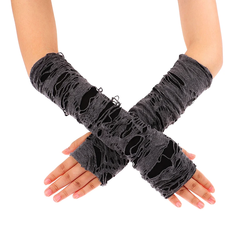 Punk Broken Slit Gothic Unisex Gloves With Holes Fingerless Cuff Ninja Sport Hole Mittens Cool Women Men Hollow Out Rock Gloves