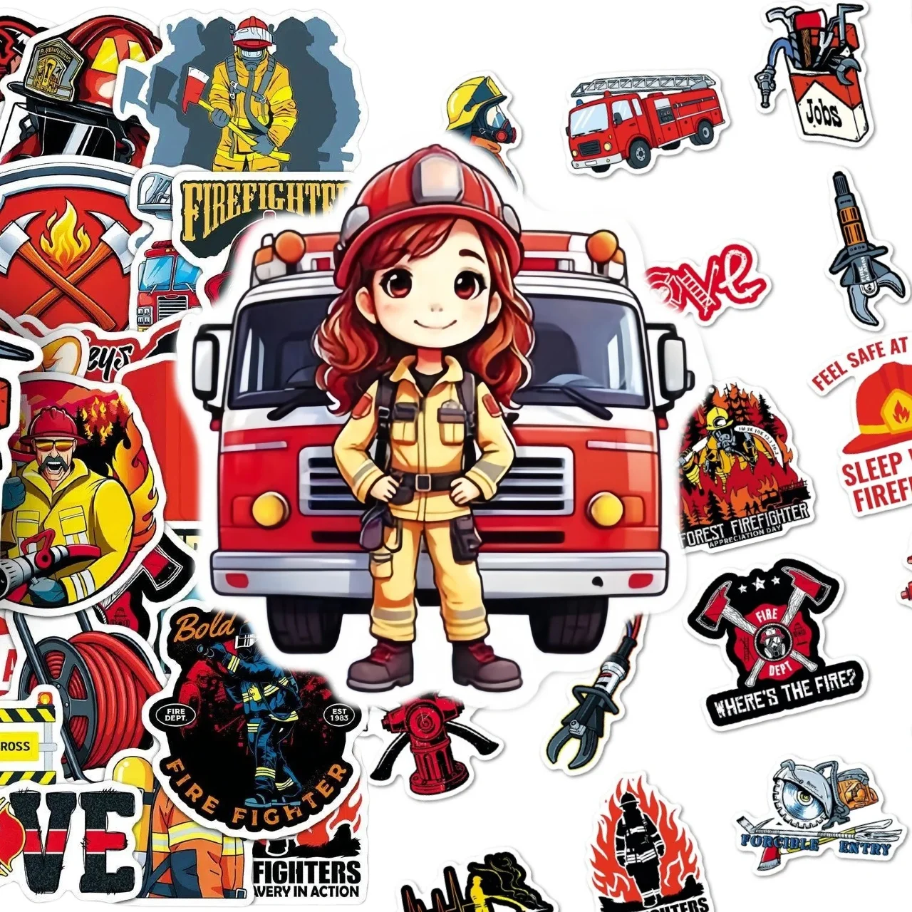 10/50Pcs Firefighter Theme Stickers Fire Truck Hydrant Helmet Decals DIY Laptop Luggage Scrapbook Aesthetic Craft Decor Stickers