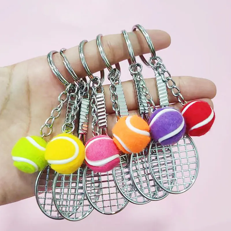 

6pcs Tennis Racket Keychain Cute Sport Mini Keychain Car 6 Colors Pendant Keyring Sports Key Chain Who Love Sports Gifts