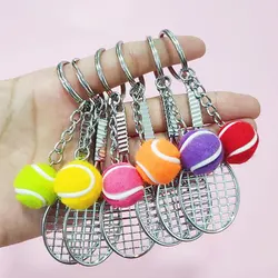 6pcs Tennis Racket Keychain Cute Sport Mini Keychain Car 6 Colors Pendant Keyring Sports Key Chain Who Love Sports Gifts