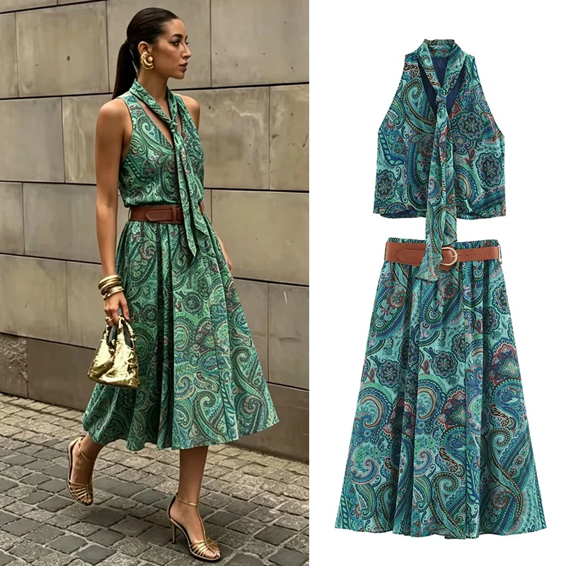New Women's Sets 2026 Summer Skirts Sets Fashion Printed Skirts Tops Women's 2-piece Set Chic Party Elegant Youth Sets Summer