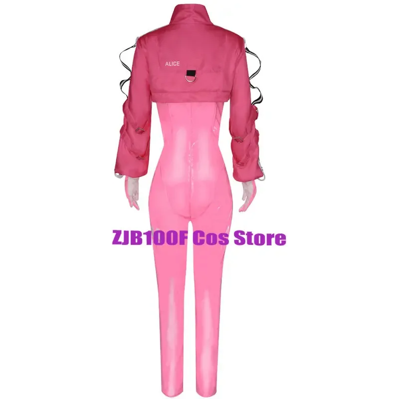 Pu NIKKE أليس تأثيري حلي أنيمي أليس ارتداءها معطف شعر مستعار تأثيري اللاتكس Catsuit بذلة سترة البدلة