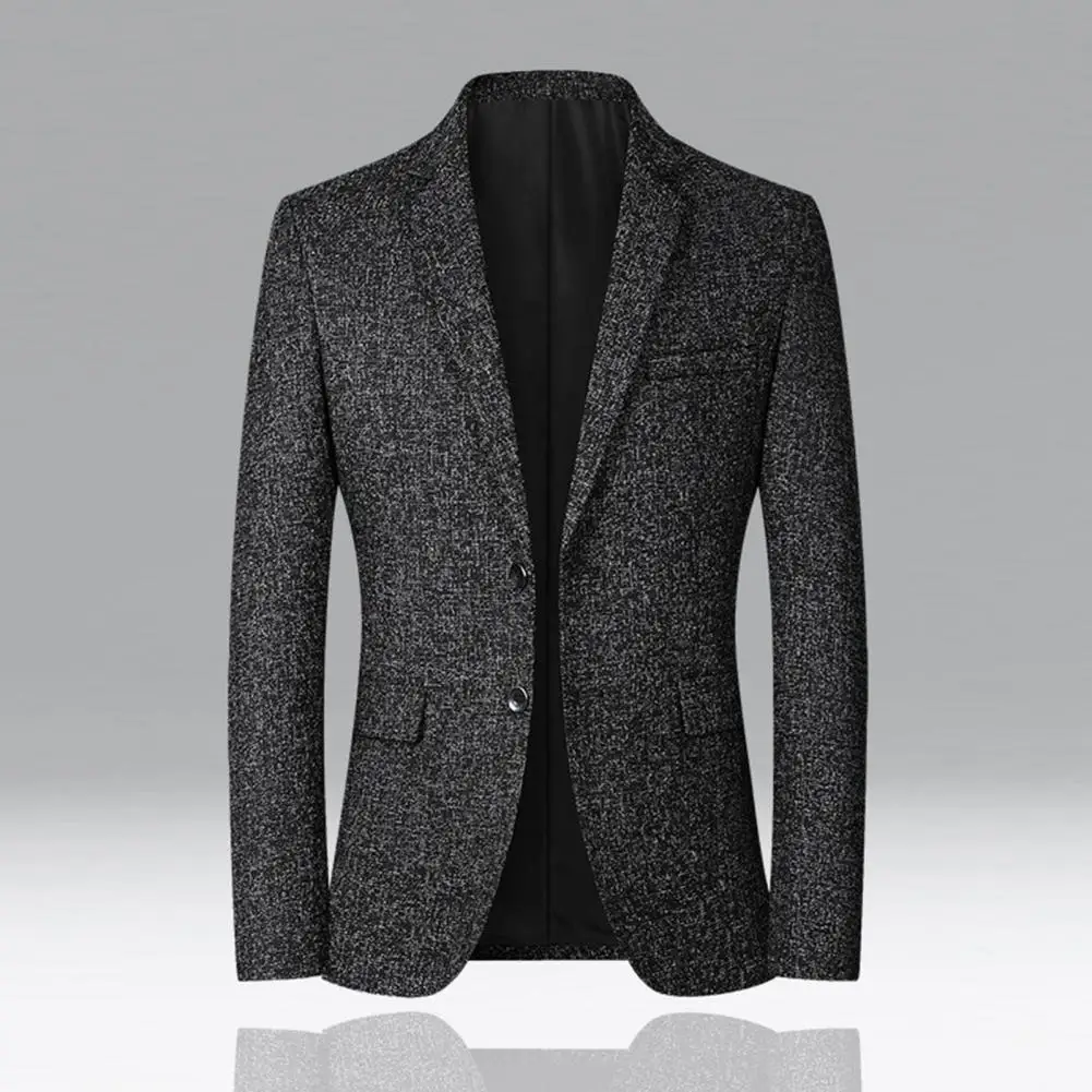 Temperament Suit Jacket Formal Solid Color Autumn Winter Simple Two Buttons Blazer  Men Jacket Single Breasted