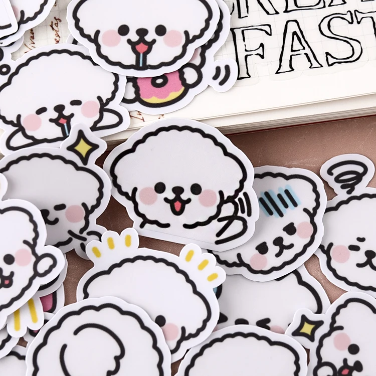 40 Stuks Schattige Cartoon Stickers Hand Account Diy Album Waterdichte Doorschijnende Decoratieve Stickers Witte Hond Hoofd Portret