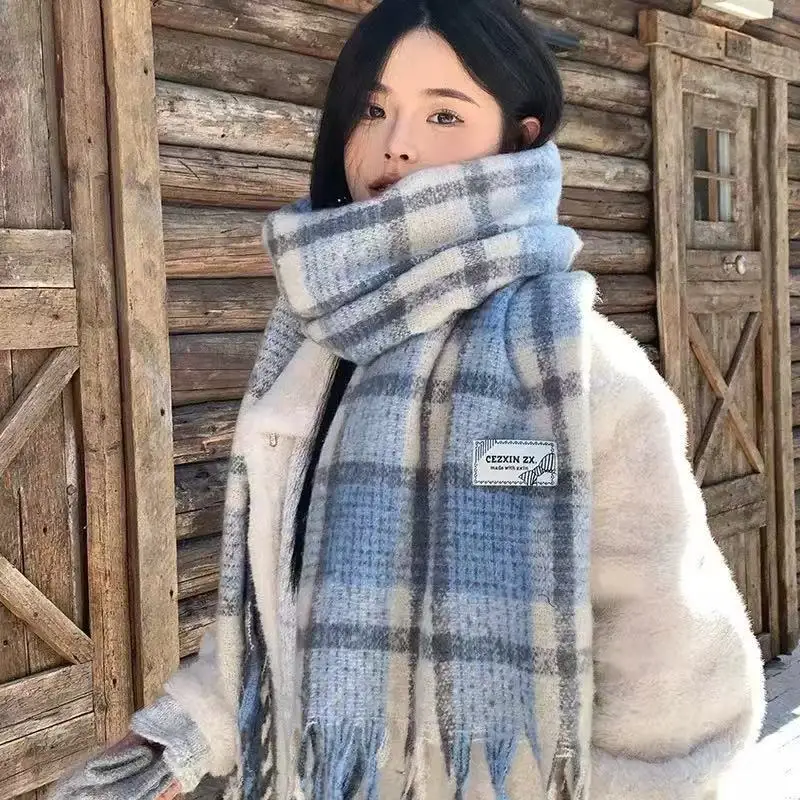 جو شتوي على الطراز الكوري، وشاح شال دافئ ومتعدد الاستخدامات، وشاح موهير وردي متقلب #2