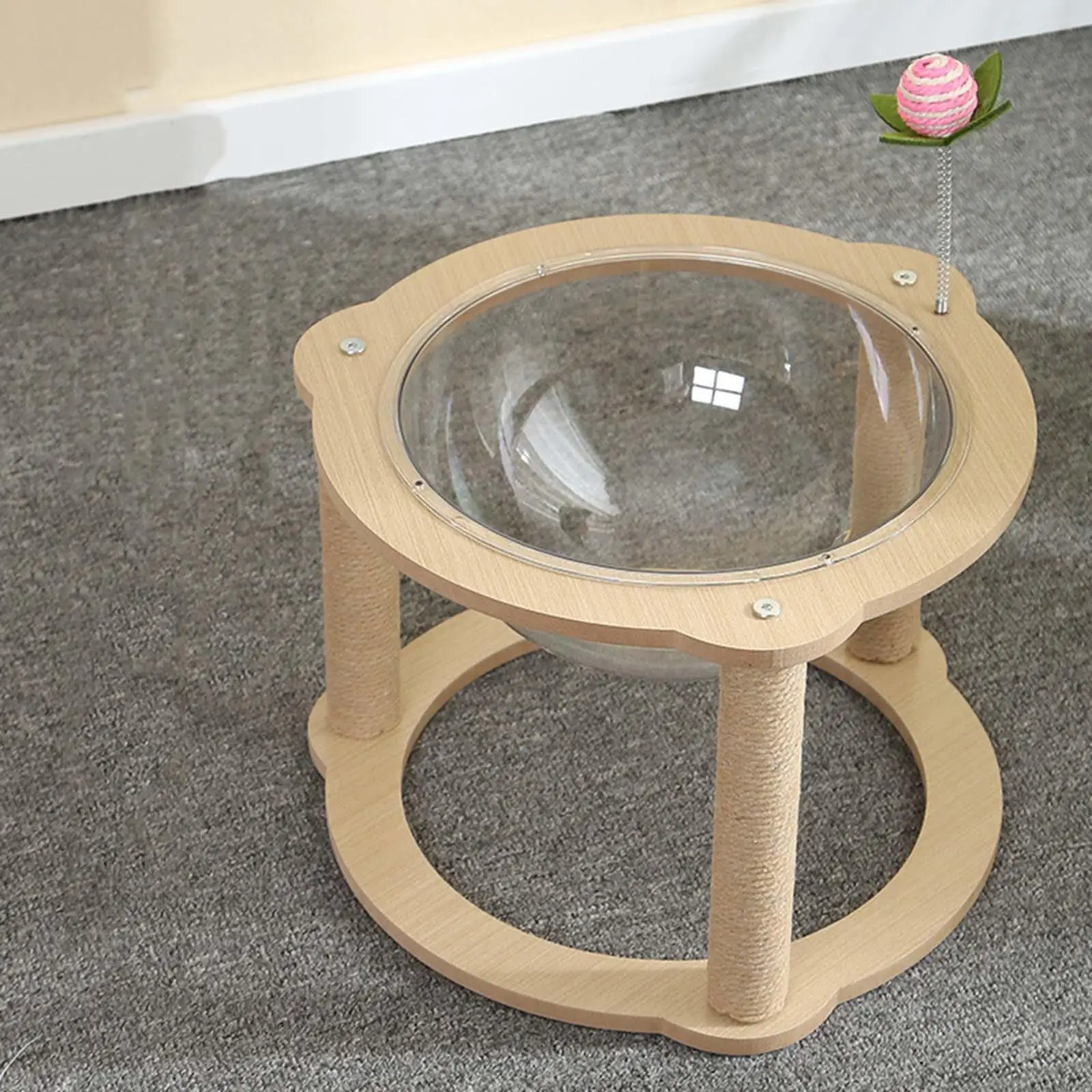 

Capsule Cat Bed for Sleeping, Playing, and Lounging, Wooden Space Capsule Scratching Kitty Bed Nest