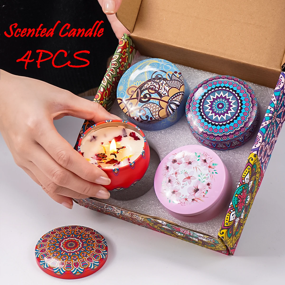 4Pcs/Box Scented Candle Set Gift Islamic Arabian Patterns Fragrance Candle Jar DIY Smokeless Couples Romantic Incense Candles