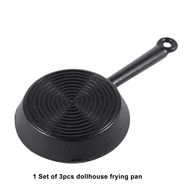 B05C-1/12 schaal 9-delig poppenhuis miniatuur metalen koekenpannen kookpot kookgerei keukenaccessoire zwart