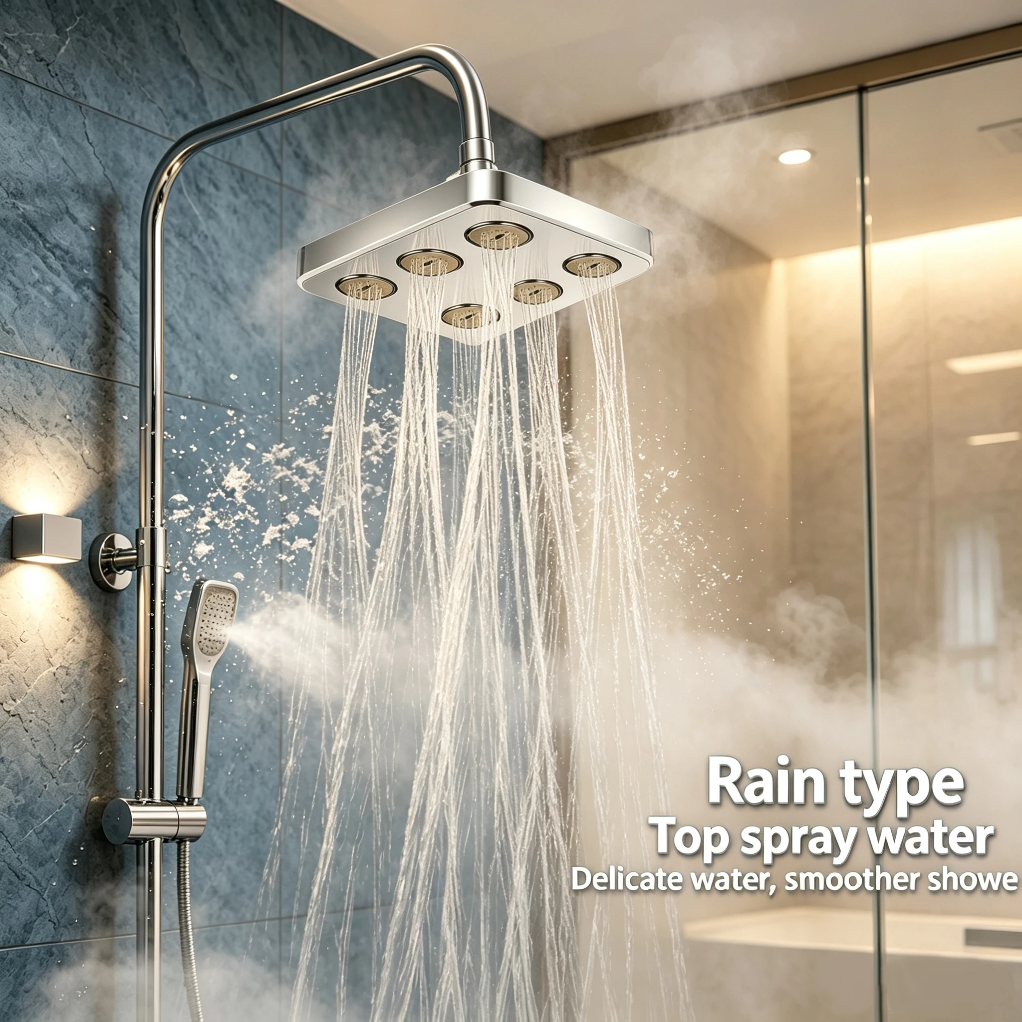 6-pole pressurized shower top spray, equipped with a bracket, 360 ° rotation, square shape, water outlet not easily blocked