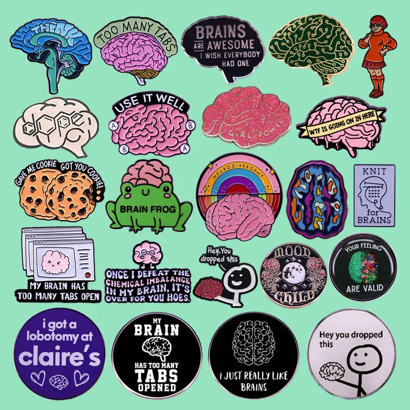 Fun Metallic Glitter Brain Lapel Badge Neurodiversity Colorful Brain Brooch Denim Jacket Backpack Decorated Pin Medallion Gift