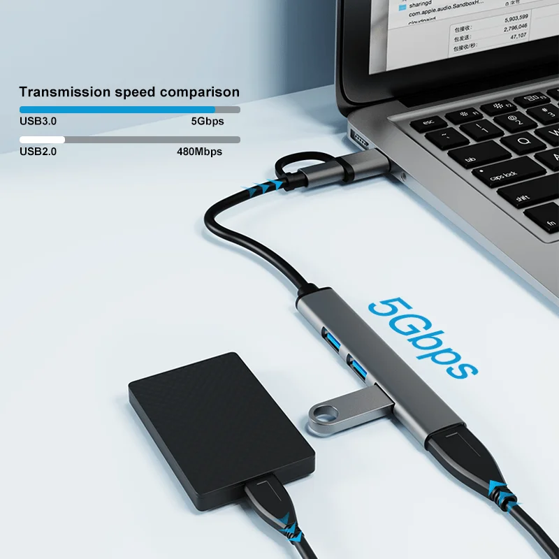USB 3.0 HUB Typ C Multi-Splitter Hochgeschwindigkeits-5Gbps Für PC Computer Multiport USB 2.0 HUB Port-Adapter OTG Für HUAWEI Xiaomi – Detail 4