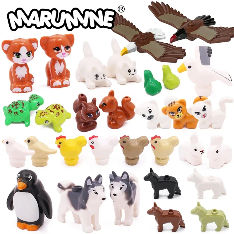 Marumine MOC 블록 모델 브릭 부품, 클래식 농장 동물 닭 수탉, 개 새 목장 액세서리, 11602 95342 41835