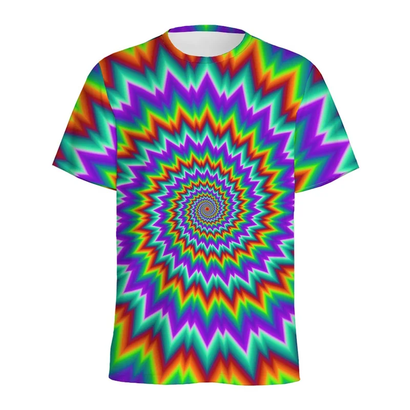 Colorful Spiral Dizzy Pattern T Shirt For Men Summer Casual Round Neck Short Sleeve Tops 3d Printed Optical Illusion Tee Shirts