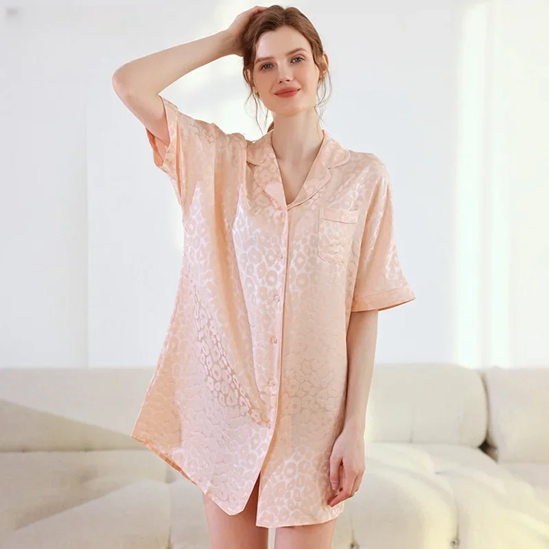 Real Silk Sleepshirt Women's Nightgowns Short Sleep Shirts Woman Summer Pajamas 100% Mulberry Silk Nighties Pajamas Nightdress