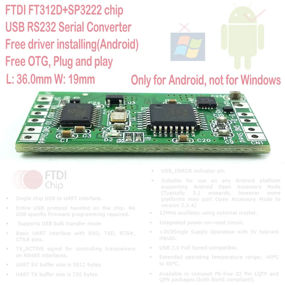 FTDI FT312/FT312D Android USB Host to Serial Terminal Control/Config/Program/Console/Upload/Upgrade Cable DIY