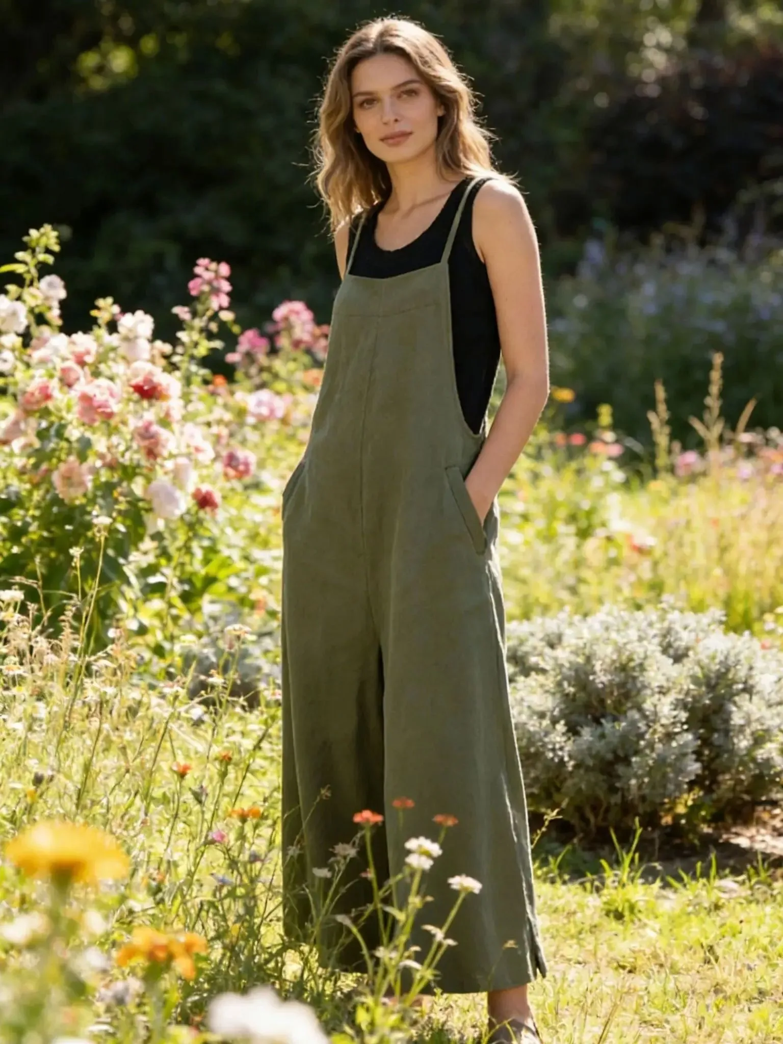 

Loose Wide Leg Casual Jumpsuit Women's Street Sle Hollow out mid Waist Long Pants Polyester Fiber Spring Season China Made