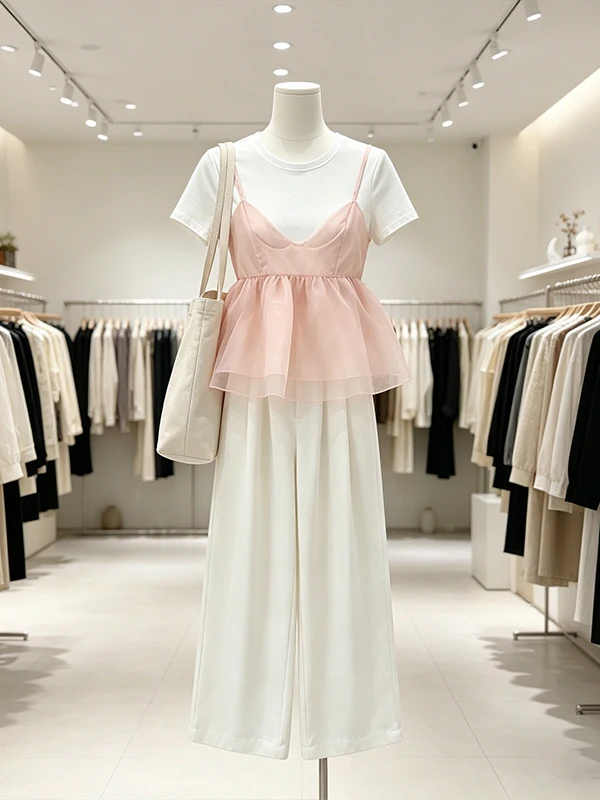 

White Tank Top And Wide Leg Pants Two Piece Set for plus Size Women Summer Outfit Casual High Waist Long Pants Fashion Set
