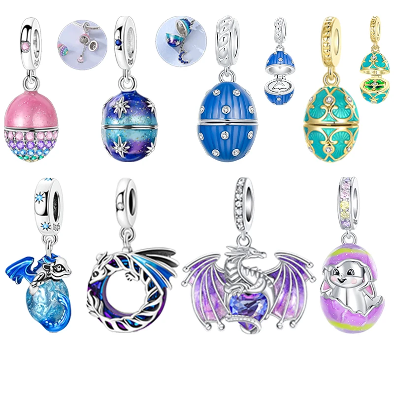 Breloques dorées en argent Sterling 925, perles d'œufs de pâques, pendentifs en forme de lapin, adaptés au Bracelet Original, bijoux à faire soi-même, cadeau