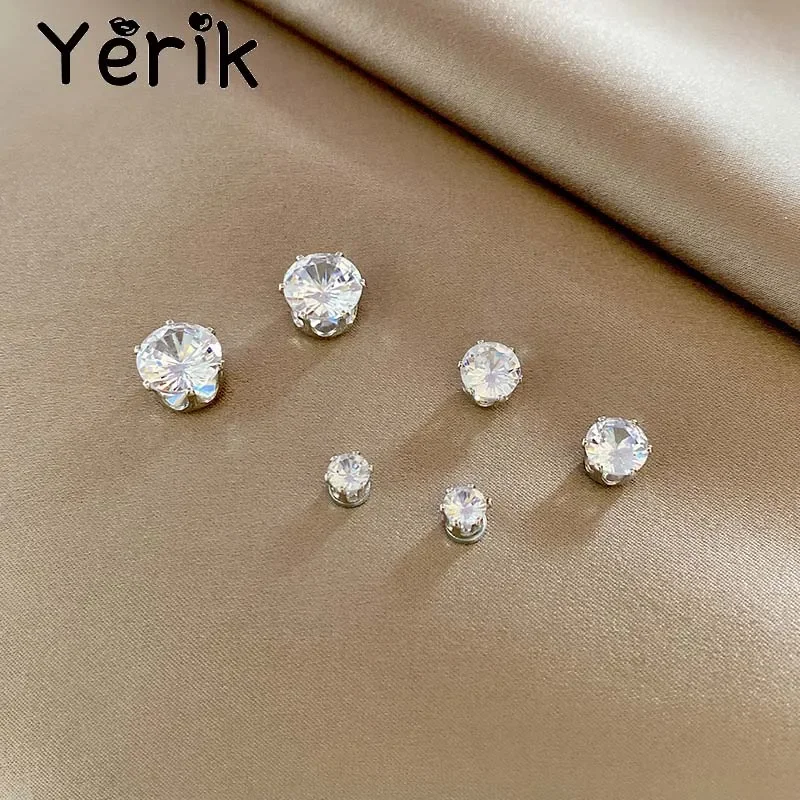 

Yerik 2PCs silver color zircon magnetic ear clip for women men luxury sparkling crystal without piercing ear ear cuff jewelry