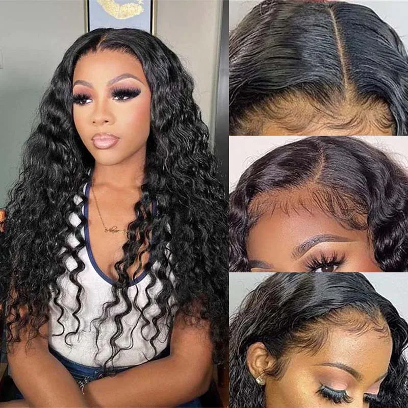 High Density 13x4 Double Drawn Human Hair Wig  Lace Front Water Wave Frontal  Curly Wig  Lace Frontal Wig Brazilian Human Hair