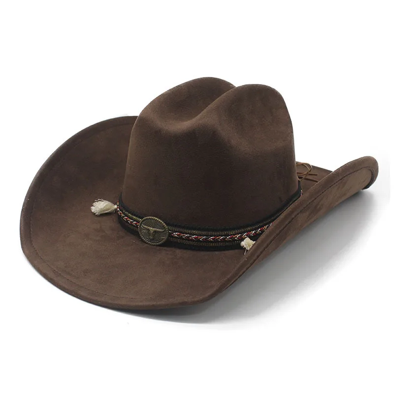 Hot Selling Retro Jazz Hat Suede Brim Western Cowboy Hat for Men and Women Autumn Winter Large Brim Felt Hat