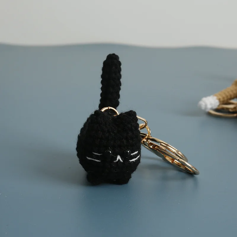 2026 Häkel-Katzen-Schlüsselanhänger: Süßer handgewebter dicker Katzenanhänger, gestrickter Tier-Schlüsselring, Rucksack-Deko – Detail 6