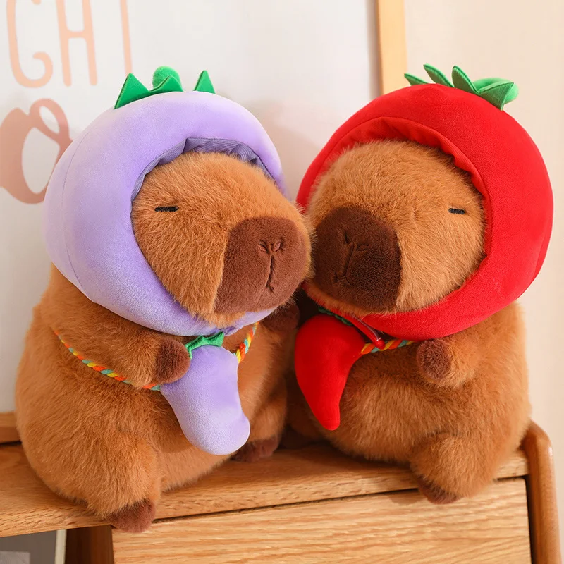 Creative Vegetable Capybara Plush Toy Kawaii Stuffed Animals Fluffy Capybara With Pumpkin Pepper Cap Children Birthday Gift