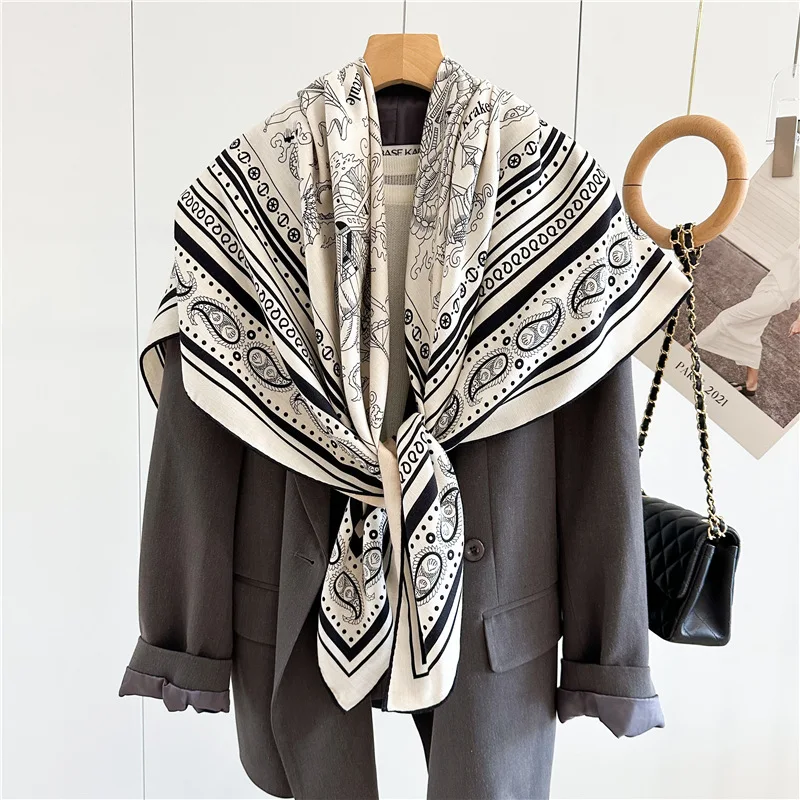 Large Square Wool Scarves Wraps for Women Autumn Winter Scarfs Foulard Echarpe Shawl 132x132CM Double Sided Printing