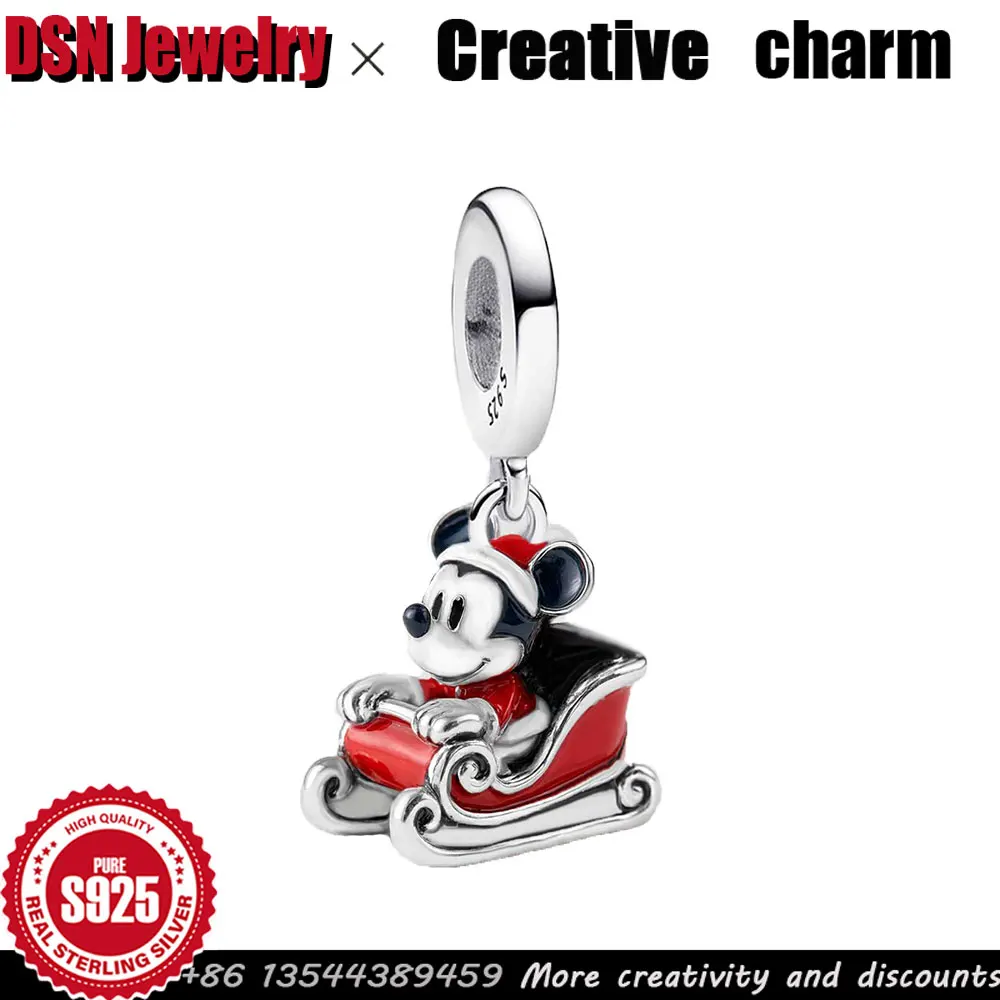 

Серебряный шарм Disney 925, санки Микки, индивидуальная бусина для браслета, детский игровой шарм, роскошные ювелирные изделия, индивидуальный рождественский подарок