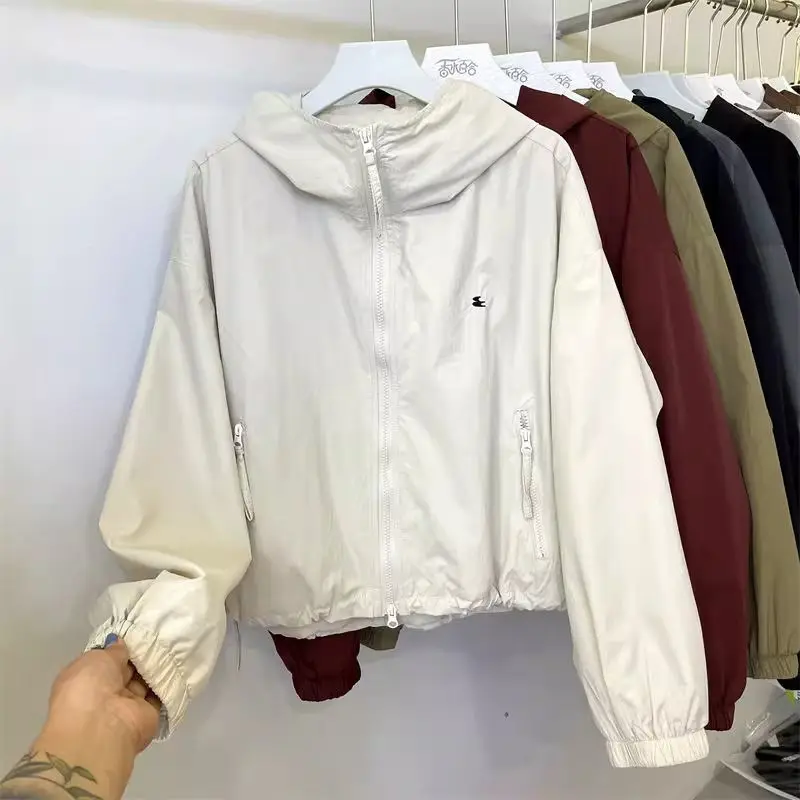 

Спортивная повседневная женская куртка с воротником-стойкой и длинными рукавами, новинка 2025 года, однотонная куртка с двойной молнией